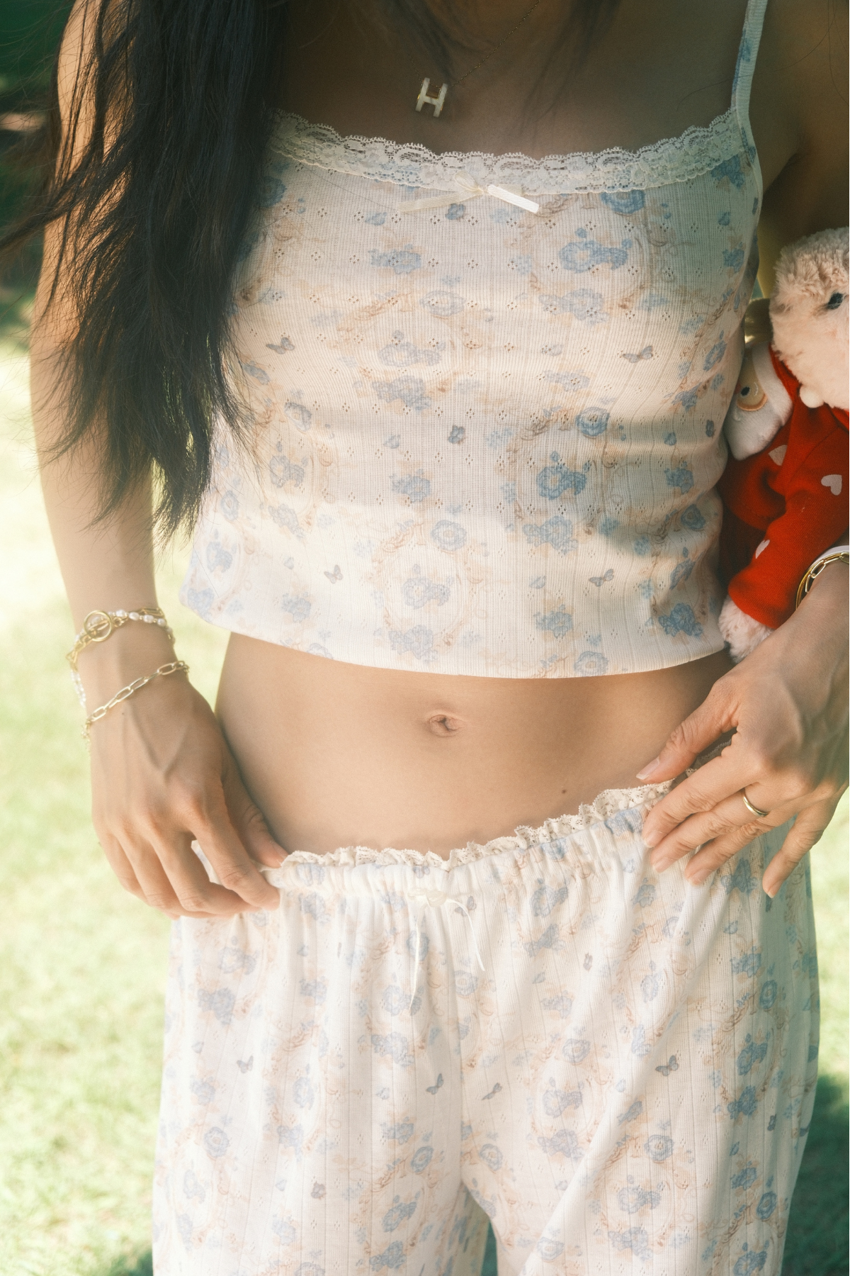 Long Cotton PJ Set in Blue